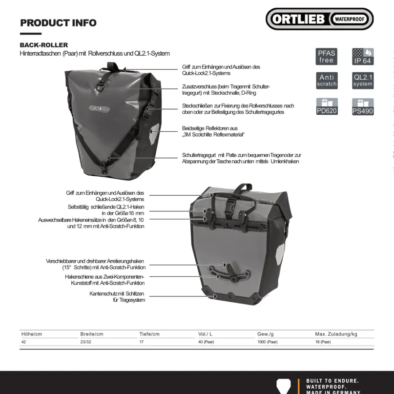 Back-Roller Fahrrad-Packtaschen weiß