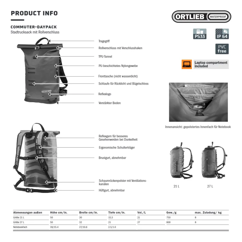 Commuter-Daypack 21 l Freizeit-Rucksack schwarz