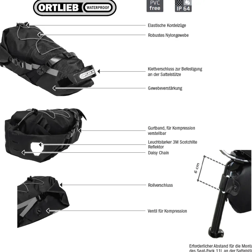 Seat-Pack 11 L Bikepacking-Satteltasche schwarz