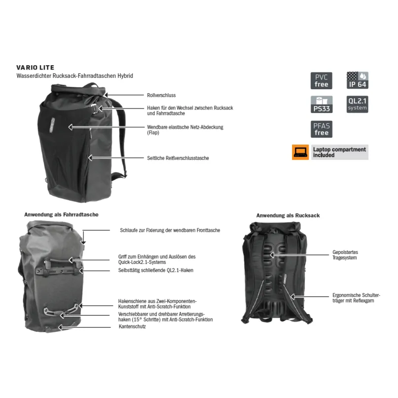 Vario Lite Rucksack/Fahrradtasche blau