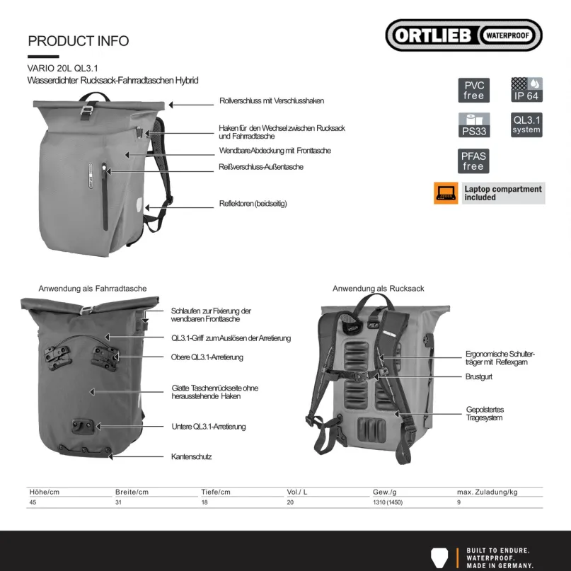 Vario QL2.1 20 l Fahrradtasche & Rucksack rot